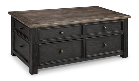 Grayish Brown and Black Lift-Top Coffee Table with Four Drawers