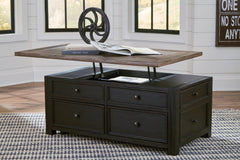 Grayish Brown/Black four drawer lift top coffee table, product view 6 - 6