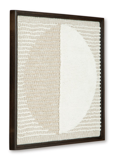 Tan and White Woven Fabric Wall Art in Black Frame