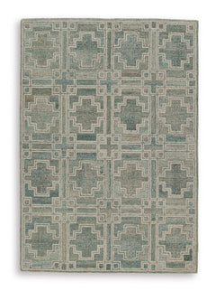 Green/Ivory 61.13" x 84.38", complete rug product view - 5
