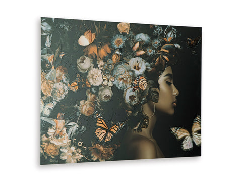 Floral Portrait and Butterfly Glass Wall Art