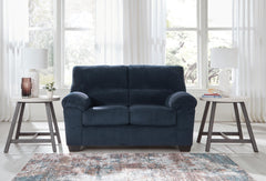 Navy, complete loveseat in a room; accessories excluded - 2