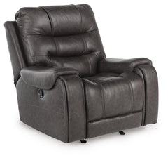 Smoke, complete rocker recliner in upright position - 1