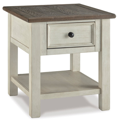 Weathered Oak and Antique White Drawer End Table