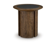 Warm Brown Round Faux-Cement Inset End Table, full product view - 1