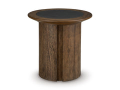 Warm Brown Round Faux-Cement Inset End Table, product view 2 - 2