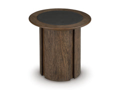 Warm Brown Round Faux-Cement Inset End Table, product view 3 - 3