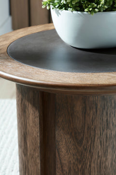Warm Brown Round Faux-Cement Inset End Table, product view 4 - 4