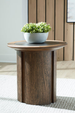 Warm Brown Round Faux-Cement Inset End Table, product view 5 - 5