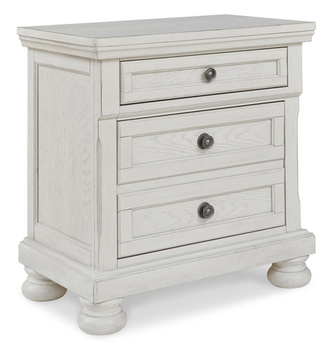 Antiqued White Two-Drawer Nightstand with Hidden Pull-Out Tray