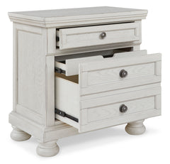 Antique White, nightstand with drawers open and hidden tray visible - 2