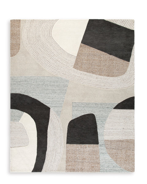 Grayish Teal Taupe and Cream Abstract Hand-Tufted Wool-Blend Rug