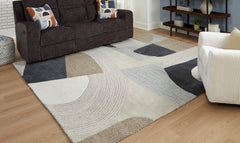 Grayish Teal/Taupe/Cream 91" x 117.5", room view; furniture excluded - 2