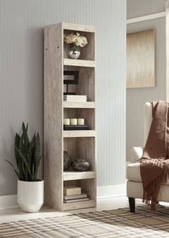 Distressed Whitewash, pier shelving unit room view; accessories excluded - 6