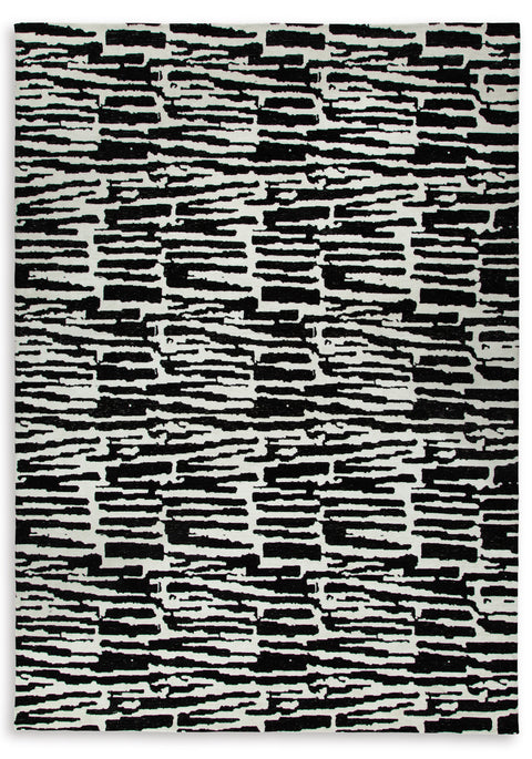 Black and Ivory Broken-Line Abstract Woven Rug