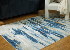 Cream/Blue/Brown 5' x 7', room view; furniture excluded - 6