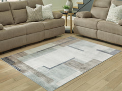 Cream/Brown/Gray 60" x 83.75", room view; furniture excluded - 6