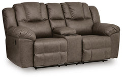 Driftwood, complete manual reclining loveseat, angled view - 1