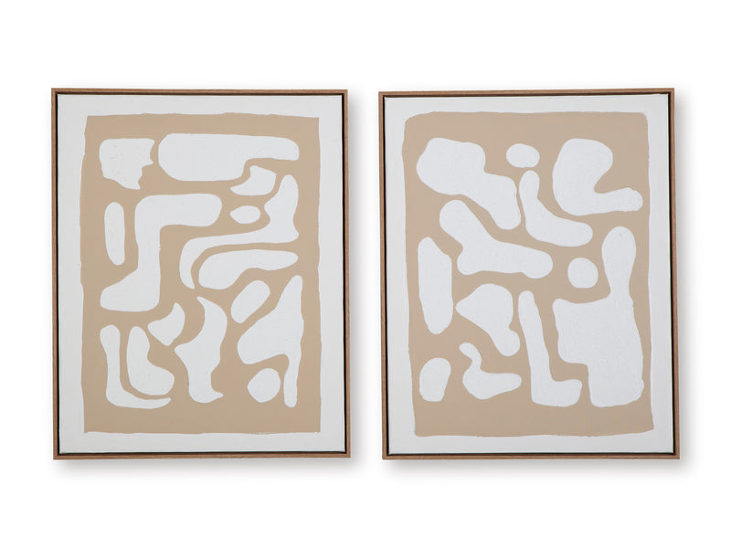 Waldett Beige and White Hand-Painted Framed Canvas Set of 2