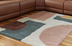 Cream/Pink/Gray 63" x 85", room view; furniture excluded - 6