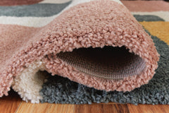 Cream/Pink/Gray 63" x 85", rolled rug backing detail - 8