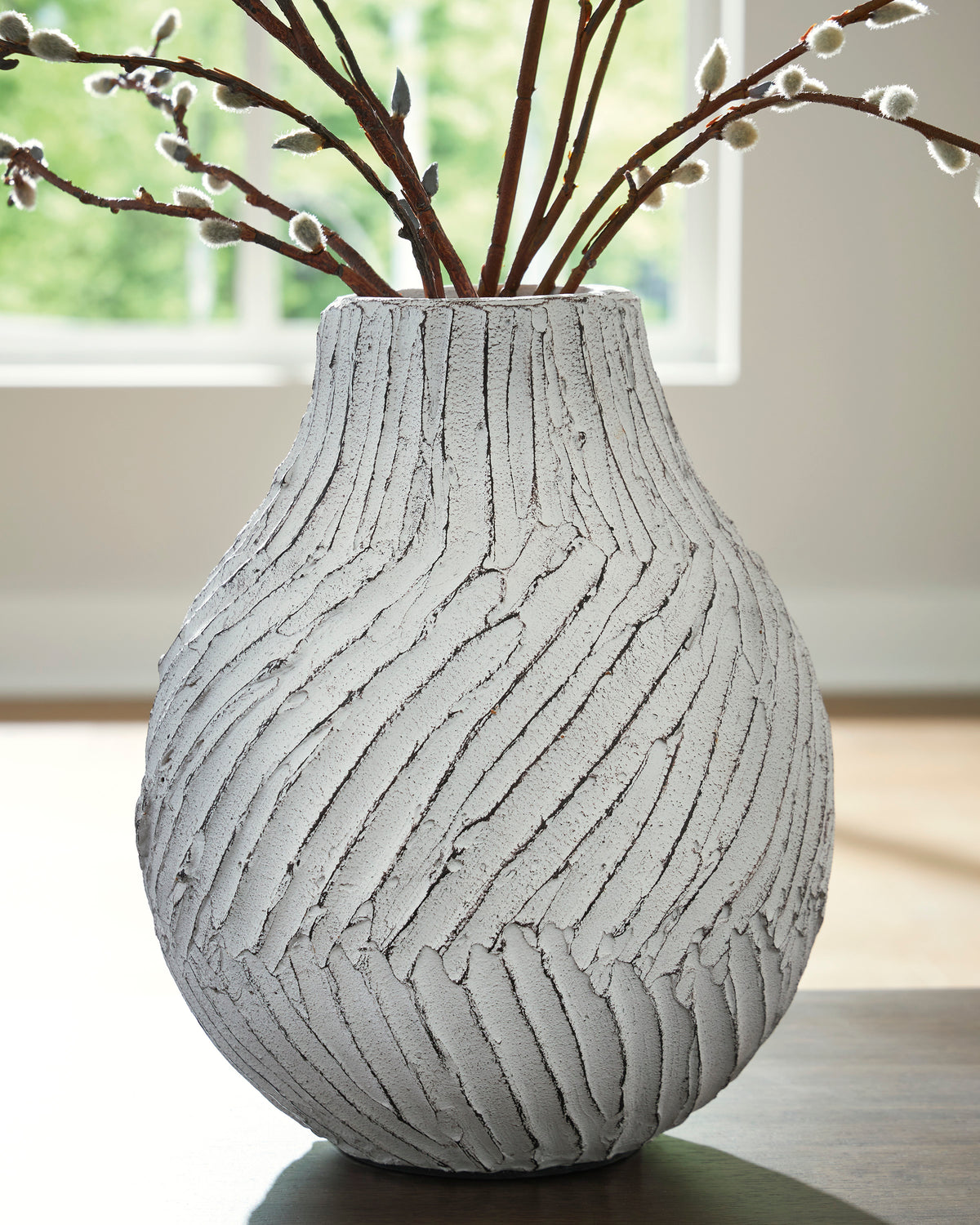 Distressed White 11.75-inch height vase, full product view