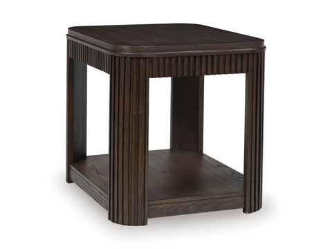 Warm Brown Fluted End Table with Lower Shelf