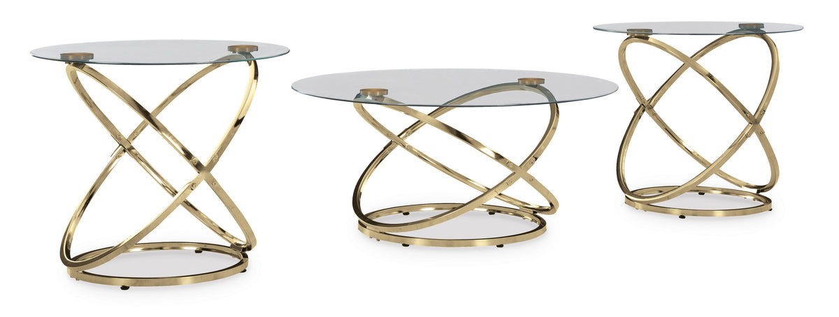 Champagne three-piece table set, full product view