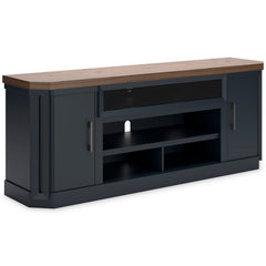 Brown/Blue TV stand with storage cabinets, full product view - 1