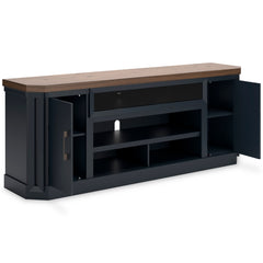 Brown/Blue TV stand with storage cabinets, product view 2 - 2