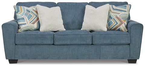 Crosshatched Upholstery Sofa with Accent Pillows in Blue