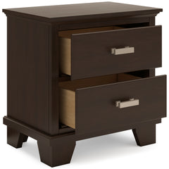 Dark Brown, nightstand with drawers open - 2