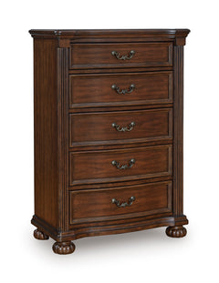 Brown, complete five-drawer chest, angled view - 1