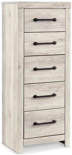 Whitewash, complete narrow five-drawer chest, angled view - 1