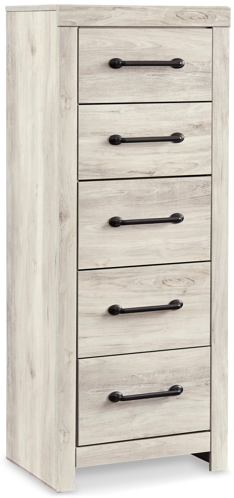 Whitewash Oak-Grain Narrow Five-Drawer Chest