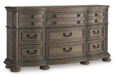 Light Brown, complete nine-drawer dresser, angled view - 1