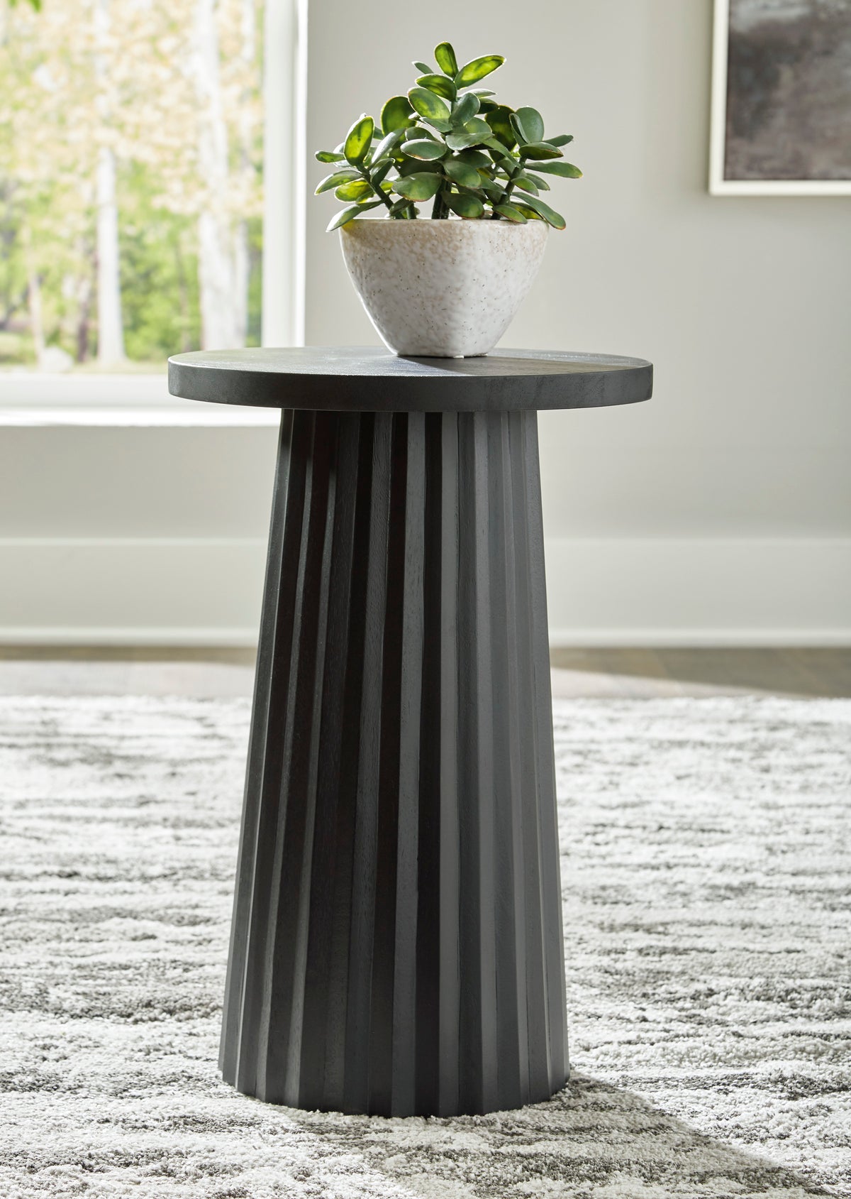Black accent table, full product view