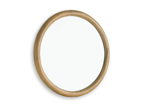 Brown Round Wood-Framed Wall Mirror, 42 Inch