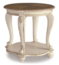 White/Brown Round End Table, full product view - 1