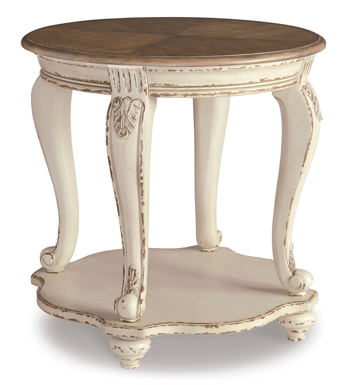 White/Brown Round End Table, full product view