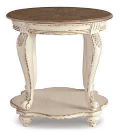 White/Brown Round End Table, product view 2 - 2