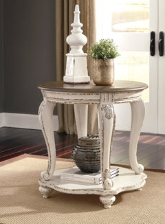 White/Brown Round End Table, product view 5 - 5