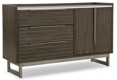 Grayish Brown/White, complete marble-top dresser and cabinet, angled view - 1