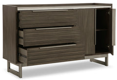 Grayish Brown/White, dresser drawers and cabinet open - 2