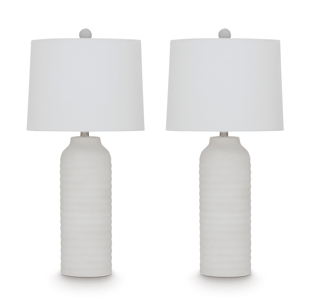 White table lamp pair, full product view