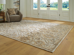 Ivory/Taupe/Camel 108" x 144", room view; furniture excluded - 2