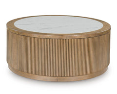 Light Brown/White round faux marble coffee table, full product view - 1