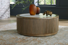 Light Brown/White round faux marble coffee table, product view 3 - 3