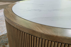 Light Brown/White round faux marble coffee table, product view 4 - 4