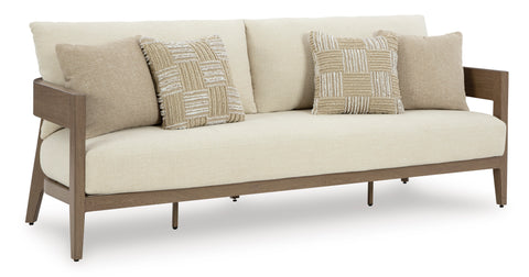 Serene Bay Wood-Look Aluminum Outdoor Sofa with Cushions